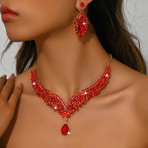 Cink Alloy Nakit Set, naušnica & ogrlica, s Kristal, pozlaćen, 2 komada & za žene & s Rhinestone, više boja za izbor, Prodano By Set