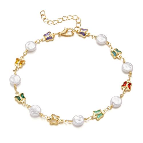 Stainless Steel Jewelry Bracelet 304 Stainless Steel with Plastic Pearl gold color plated fashion jewelry & enamel Sold By PC