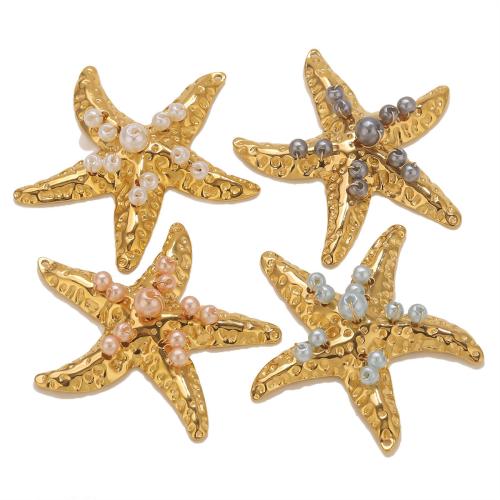 Rustfrit stål Animal Pendler, 304 rustfrit stål, med Plastic Pearl, Starfish, guldfarve belagt, du kan DIY, flere farver til valg, Solgt af PC