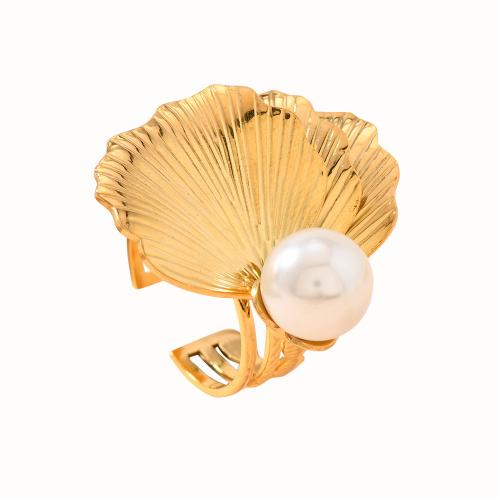 Vinger Ring in edelstaal, 304 roestvrij staal, met Plastic Pearl, plated, mode sieraden & verschillende stijlen voor de keuze & voor vrouw, gouden, Verkocht door PC