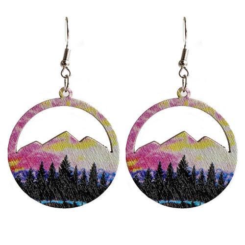 Wood Earring with Iron Round & for woman & hollow Sold By Pair