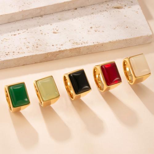 Anillo de dedo de acero inoxidable, acero inoxidable 304, con Piedra natural, chapado en color dorado, diferentes materiales para la opción & diverso tamaño para la opción & para mujer, más colores para la opción, Vendido por UD