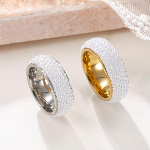 Vinger Ring in edelstaal, 304 roestvrij staal, met Plastic Pearl, plated, mode sieraden & verschillende grootte voor keus & voor vrouw, meer kleuren voor de keuze, Verkocht door PC
