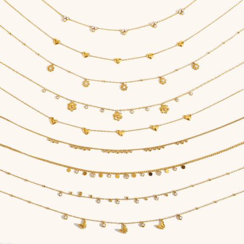 Colar de jóias de aço inoxidável, Aço inoxidável 304, with zircone em forma de cubo, 18K banhado a ouro, joias de moda & Vario tipos a sua escolha & para mulher, vendido por PC