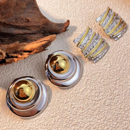 Stainless Steel Stud Øreringe, 304 rustfrit stål, forgyldt, forskellige stilarter for valg & for kvinde & to tone, Solgt af par