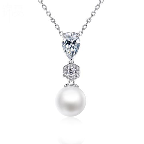 Brass náhrdelník, Mosaz, s Cubic Zirconia & Plastové Pearl, módní šperky & pro ženy, Prodáno By PC