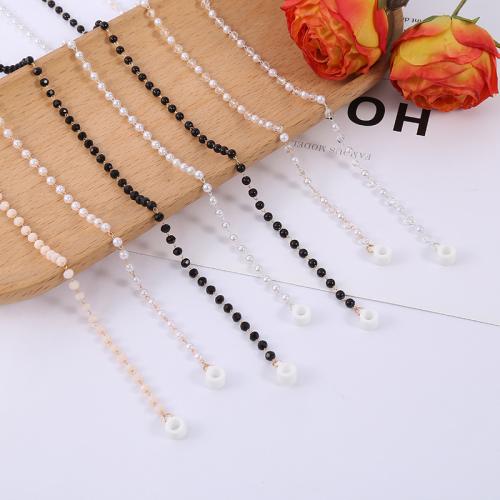 Brass Glasses Chain with Crystal & Plastic Pearl fashion jewelry plated 4mm Approx 70 cm  Sold By PC