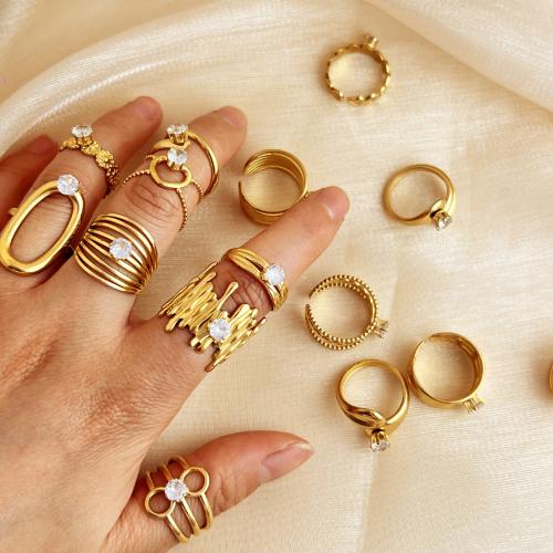 Anillo de dedo de acero inoxidable, acero inoxidable 304, chapado en color dorado, enviado al azar & para mujer & con diamantes de imitación, Vendido por UD