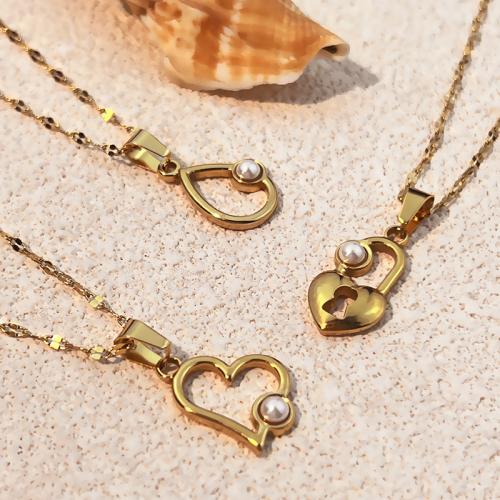 Colar de jóias de aço inoxidável, Aço inoxidável 304, with Concha de resina, banhado, Vario tipos a sua escolha & para mulher & vazio, dourado, vendido por PC