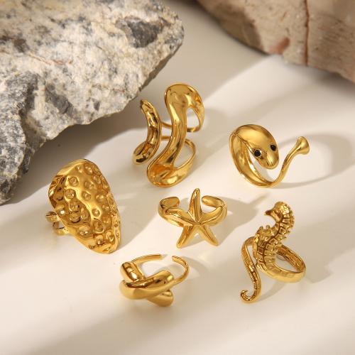 Rozsdamentes acél Finger Ring, 304 rozsdamentes acél, galvanizált, divat ékszerek & különböző stílusokat a választás & a nő, aranysárga, Által értékesített PC