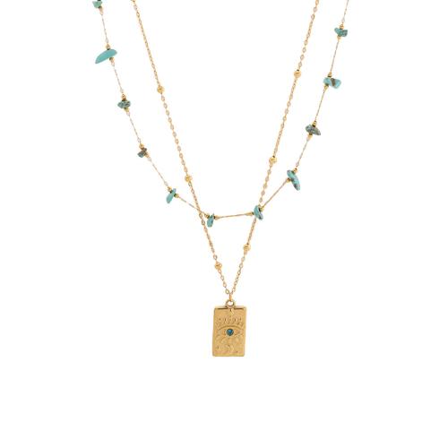 Colar de Multi camada da forma, Aço inoxidável 304, with turquesa, banhado, Camada Dupla & joias de moda & para mulher, dourado, vendido por PC