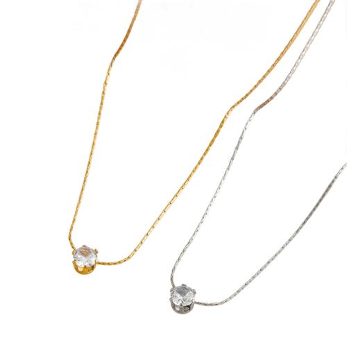 Colar de jóias de aço inoxidável, Aço inoxidável 304, with zircone em forma de cubo, banhado, joias de moda & para mulher, Mais cores pare escolha, comprimento Aprox 45 cm, vendido por PC