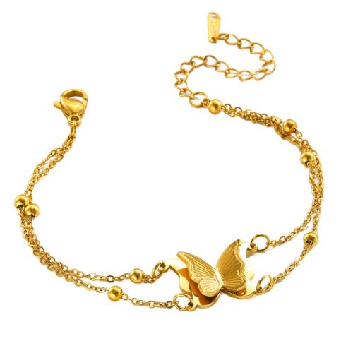 Bijoux bracelet en acier inoxydable, Acier inoxydable 304, Placage, Double couche & bijoux de mode & pour femme, doré, Longueur Environ 16 cm, Vendu par PC
