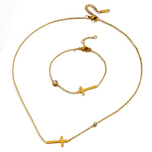 Conjuntos de joyería de acero inoxidable, acero inoxidable 304, chapado, diferentes estilos para la opción & para mujer & con diamantes de imitación, dorado, Necklace :45cm Bracelet :16cm., Vendido por UD