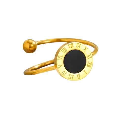 Rustfrit stål Rhinestone fingre Ringe, 304 rustfrit stål, med Black Shell, forgyldt, mode smykker & forskellige materialer til valg & for kvinde, gylden, Størrelse:7, Solgt af PC