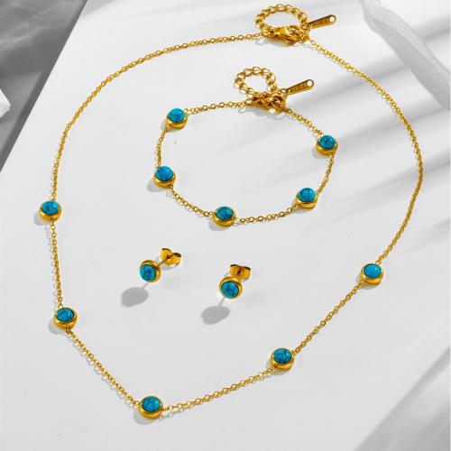 Conjuntos de joyería de acero inoxidable, acero inoxidable 304, con turquesa, chapado, diferentes materiales para la opción & diferentes estilos para la opción & para mujer, dorado, Necklace :45cm;Bracelet :16cm., Vendido por UD
