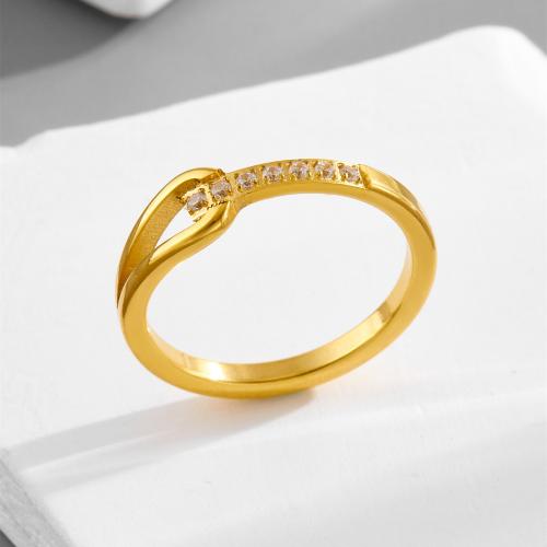 Rhinestone-Edelstahl -Finger-Ring, 304 Edelstahl, plattiert, verschiedene Größen vorhanden & für Frau & mit Strass & hohl, keine, verkauft von PC