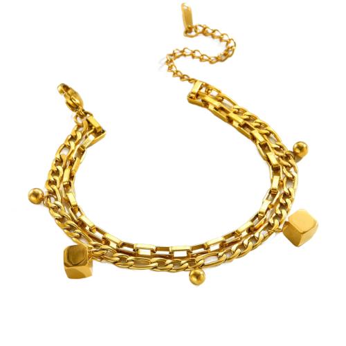 Bijoux bracelet en acier inoxydable, Acier inoxydable 304, Placage, Double couche & bijoux de mode & pour femme, doré, Longueur Environ 16 cm, Vendu par PC