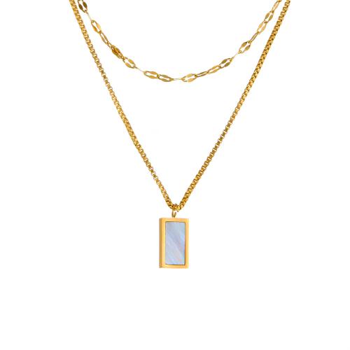 Mode Multi Layer halsband, 304 rostfritt stål, med White Shell, plated, Dubbla lager & mode smycken & för kvinna, gyllene, Längd Ca 41-50 cm, Säljs av PC