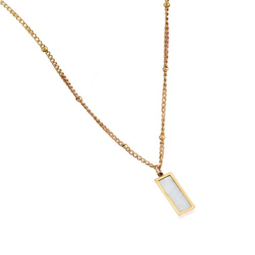 Stainless Steel smycken halsband, 304 rostfritt stål, med White Shell, mode smycken & olika material för val & för kvinna, gyllene, Längd Ca 41-50 cm, Säljs av PC
