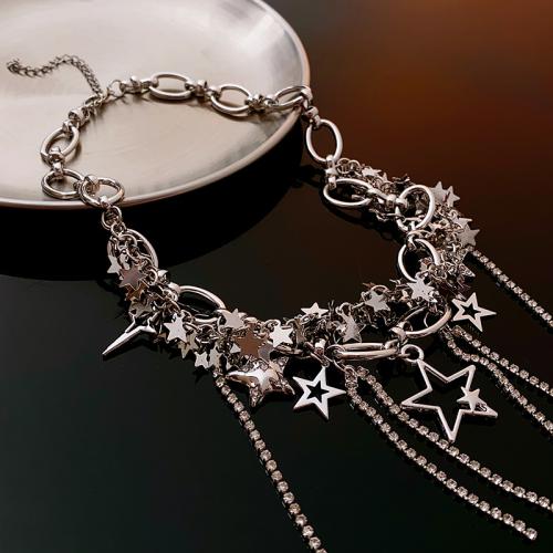 aleación de zinc collar, Estrella, chapado en color de plata, para mujer & hueco, longitud aproximado 17.3 Inch, Vendido por UD