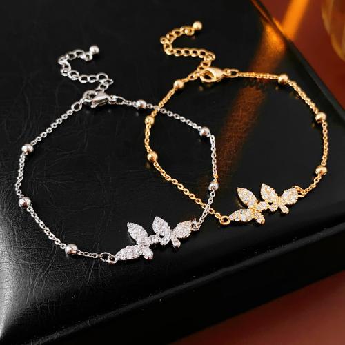 Brass Bracelet Butterfly plated micro pave cubic zirconia & for woman Length Approx 7.9 Inch Sold By PC