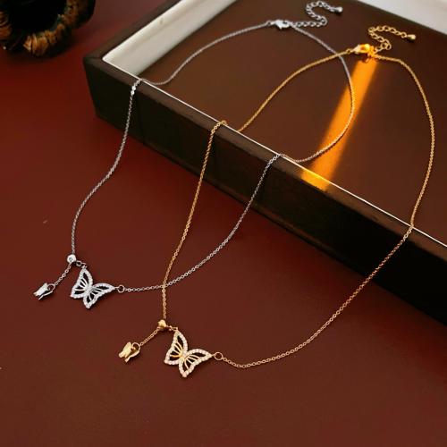 ottone collana, with 2.76inch extender chain, Farfalla, placcato, Micro spianare cubic zirconia & per la donna, nessuno, Lunghezza Appross. 15.9 pollice, Venduto da PC