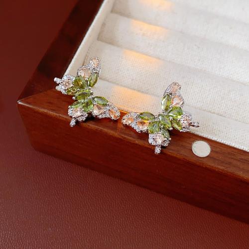 Mässing Stud Earring, Fjäril, plated, micro bana cubic zirconia & för kvinna, 13x20mm, Säljs av Par