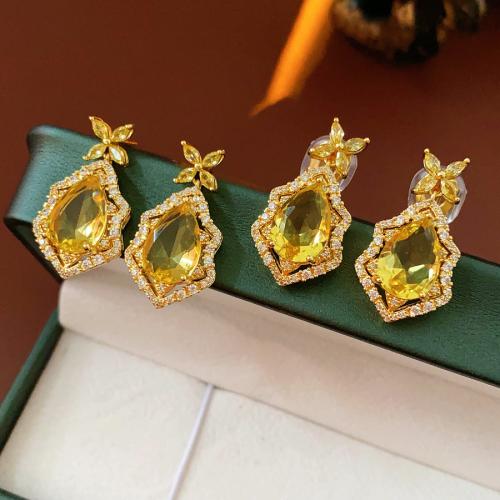 metal Pendientes con Colgantes, Patrón Geométrico, chapado en color dorado, diferentes estilos para la opción & micro arcilla de zirconia cúbica & para mujer, Vendido por Par