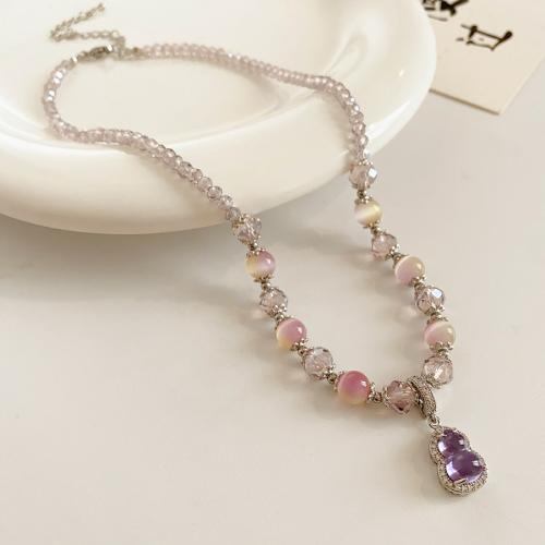 Crystal Necklace with Brass handmade micro pave cubic zirconia & for woman Length Approx 20 Inch Sold By PC