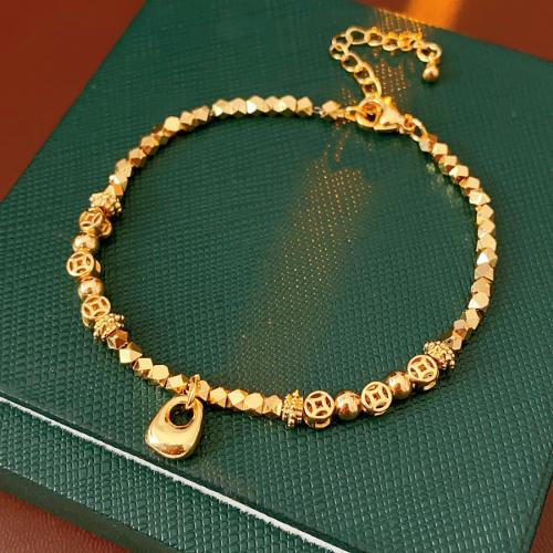 Brass Bracelet Ancient Chinese Coin gold color plated vintage & for woman Length Approx 7.3 Inch Sold By PC