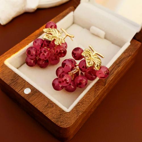 Brass Drop Earring with Resin Grape gold color plated fashion jewelry & for woman Sold By Pair