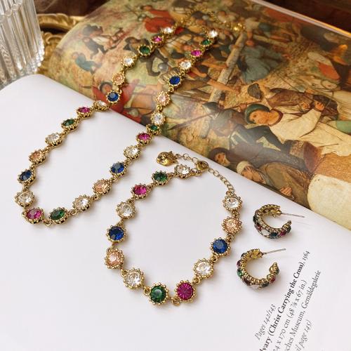Sárgaréz Jewelry Set, arany színű aranyozott, különböző stílusokat a választás & a nő & strasszos, Által értékesített PC