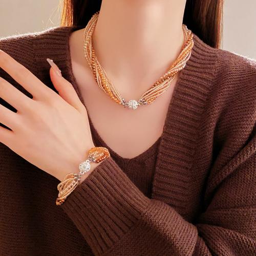 Cink ötvözet Jewelry Set, -val Seedbead & Kristály, galvanizált, különböző stílusokat a választás & a nő & strasszos, Által értékesített PC