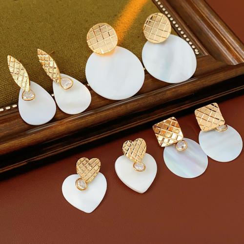 Prás Buail Earring, le Bán Shell, dath an óir plated, stíleanna éagsúla do rogha & micrea réiteach zirconia ciúbach & do bhean, earring length 20-50mm, Díolta De réir Péire