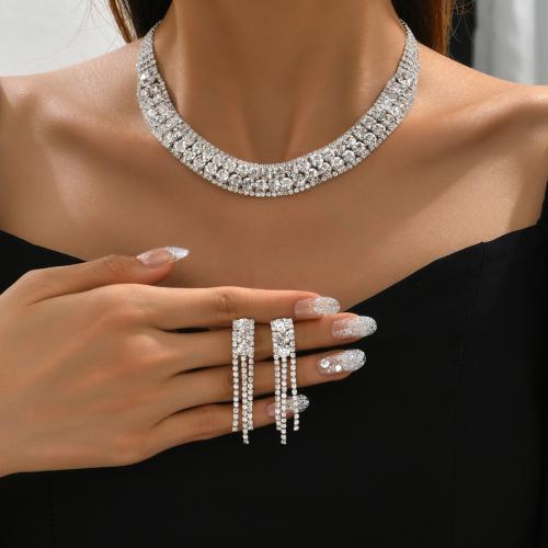 Zinek Šperky Set, náušnice & náhrdelník, barva stříbrná á, 2 kusy & pro ženy & s drahokamu, Prodáno By nastavit