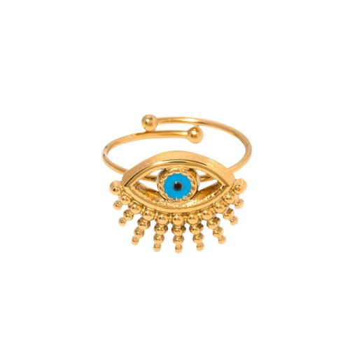 Evil Eye Smykker Finger Ring, 304 rustfrit stål, 18K forgyldt, for kvinde & emalje & hule, Solgt af PC