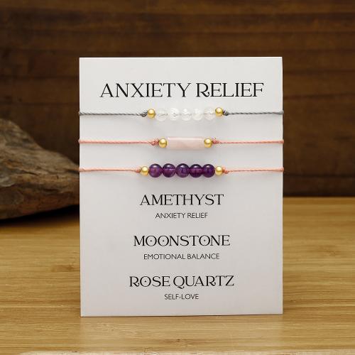 Pulseiras de pedras preciosas, cobre, with Selenita & Fio de cera & ametista & quartzo rosa, feito à mão, três peças & joias de moda & para mulher, multi colorido, vendido por Defina