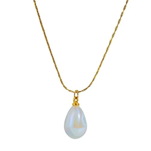 Diúilicín Péarla muince Nádúrtha, 304 Cruach dhosmálta, le Pearl Plaisteacha, 18K ór plátáilte, jewelry faisin & do bhean, Fad Thart 40 cm, Díolta De réir PC