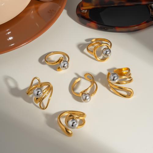 Ruostumaton teräs sormen sormus, 304 Stainless Steel, päällystetty, eri tyylejä valinta & naiselle & kaksisävyinen, Myymät Pair