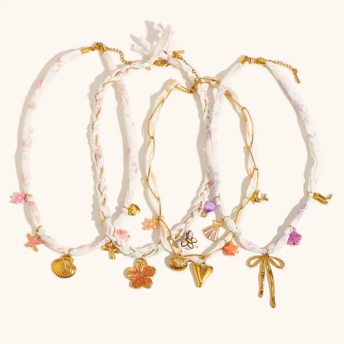 Colar de jóias de aço inoxidável, Aço inoxidável 304, with Pedra natural & roupa, 18K banhado a ouro, joias de moda & Vario tipos a sua escolha & para mulher, vendido por PC