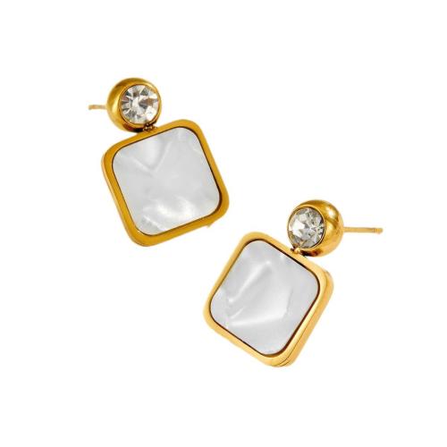 Rostfritt stål Stud Örhängen, 304 rostfritt stål, med Cubic Zirconia & White Shell, plated, mode smycken & för kvinna, fler färger för val, 10x10x10mm, Säljs av Par