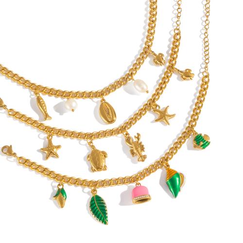 Nerezová ocel šperky náhrdelník, 304 Stainless Steel, s Sladkovodní Pearl, 18K pozlacené, módní šperky & různé styly pro výběr & pro ženy, Prodáno By PC