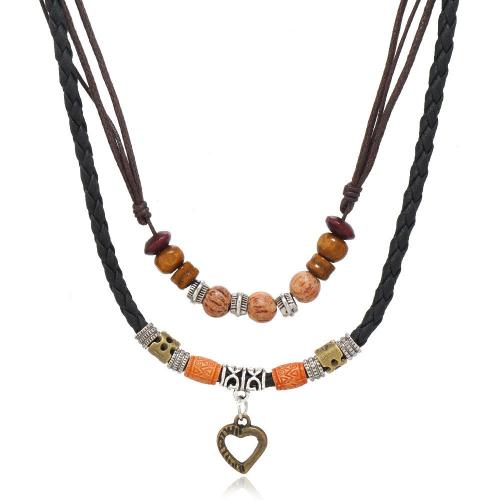 PU collar de cuerda, Cordón de cera, con Cordón del PU & turquesa & madera, hecho a mano, Doble capa & unisexo & diferentes estilos para la opción, más colores para la opción, Vendido por UD