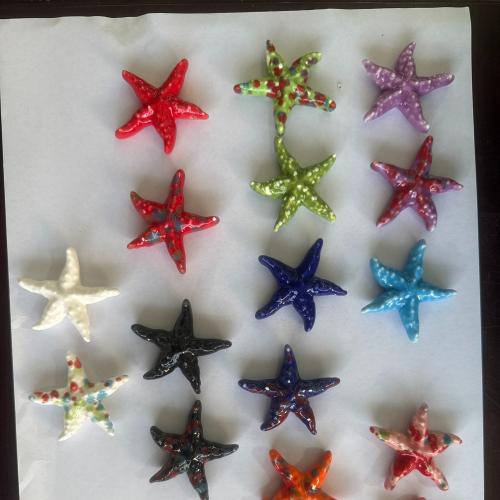 Porcelán Medálok, Tengeri csillag, galvanizált, DIY, kevert színek, 21x39mm, Által értékesített PC