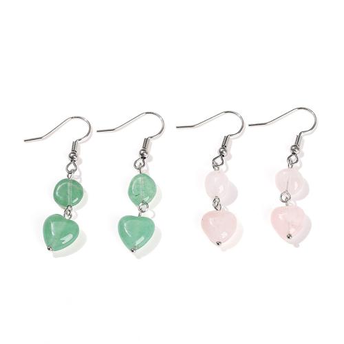 Gemstone Earrings, misto de pedras semi-preciosas, with Aço inoxidável 304, joias de moda, Mais cores pare escolha, vendido por par