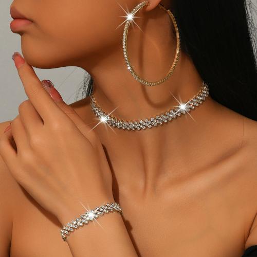 Zinc Alloy Jewelry Set bracelet & earring & necklace plated three pieces & for woman & with rhinestone Sold By Set