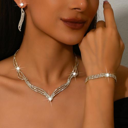Sárgaréz Jewelry Set, galvanizált, különböző stílusokat a választás & a nő & strasszos, Által értékesített Set