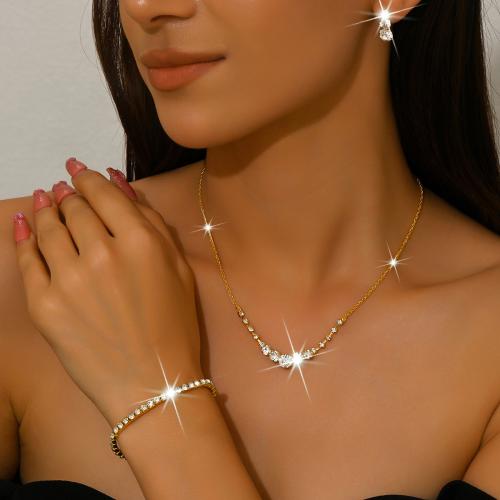 Brass Jewelry Set plated & for woman & with rhinestone Sold By Set
