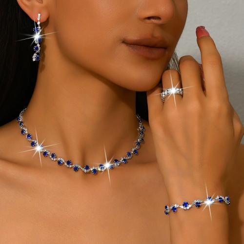 Zinc Alloy Jewelry Set plated & for woman & with rhinestone Sold By Set